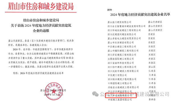 祝贺！四川中铭建设被评为地方经济贡献突出建筑企业